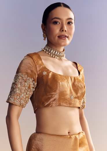 Orange Tissue Saree With Unstitched Heavy Embroidered Border