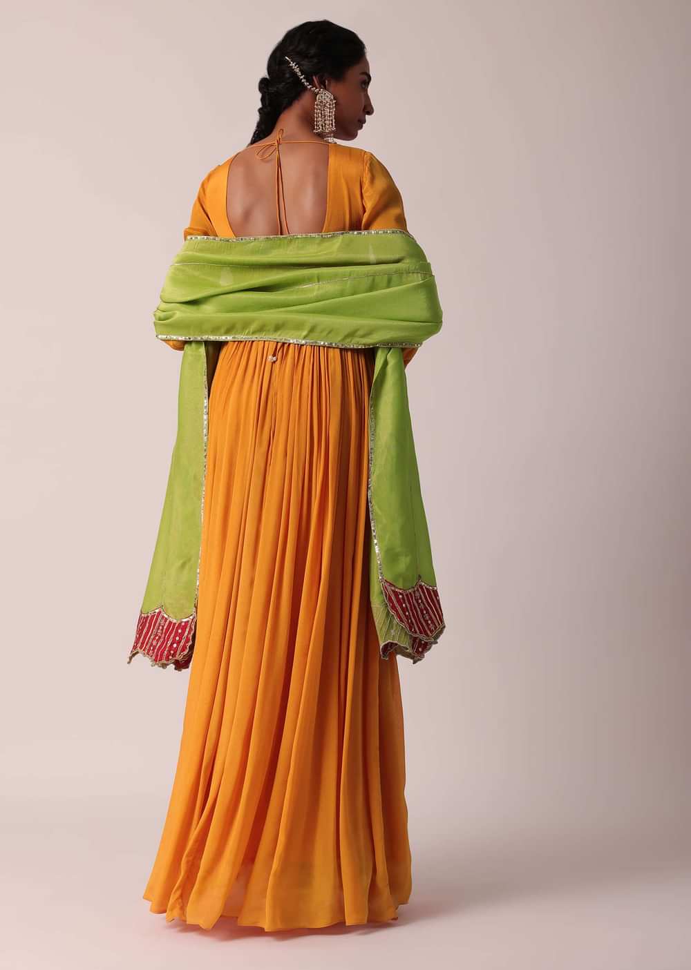 Orange Chiffon Anarkali With Dupatta