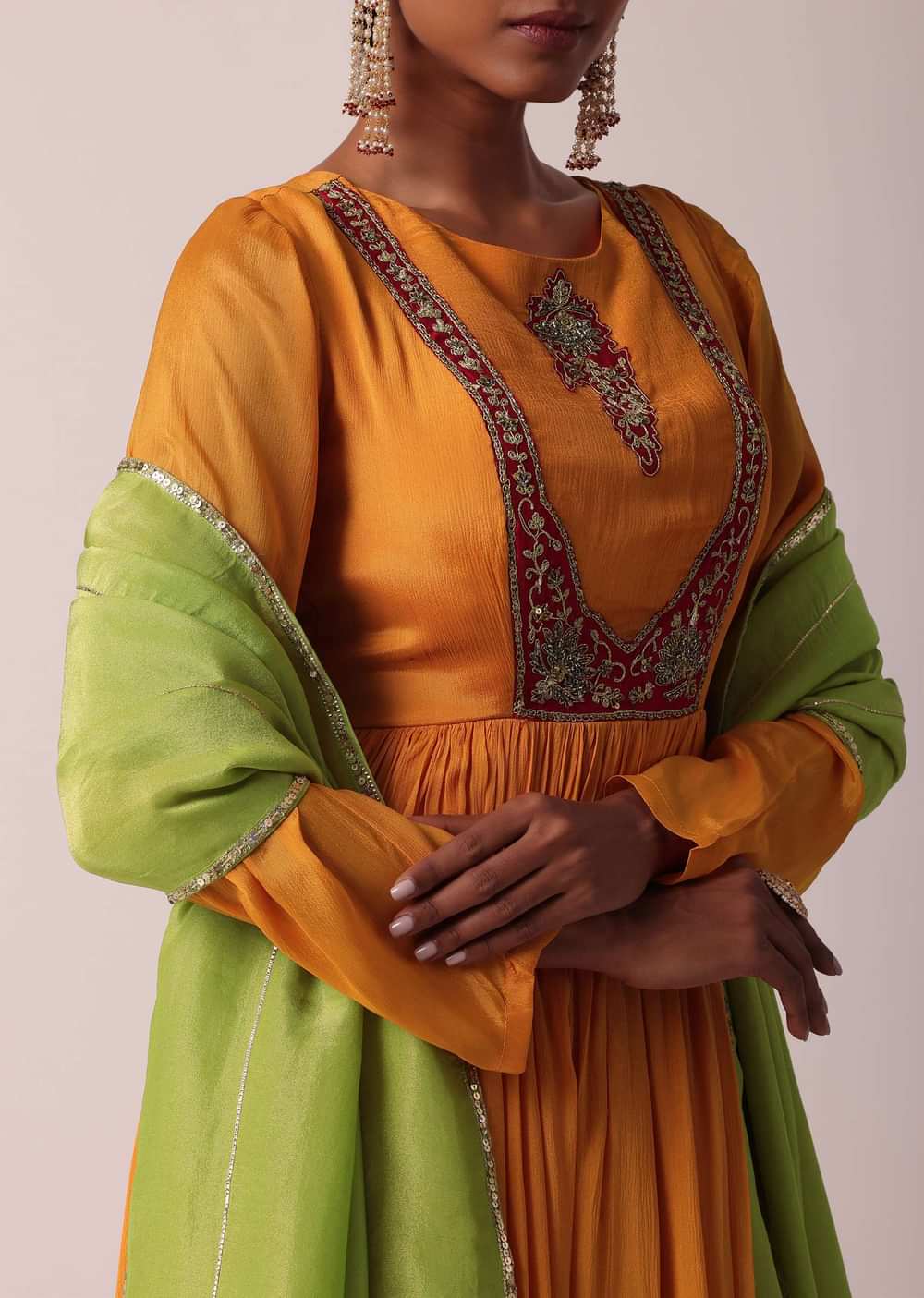 Orange Chiffon Anarkali With Dupatta