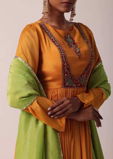 Orange Chiffon Anarkali With Dupatta