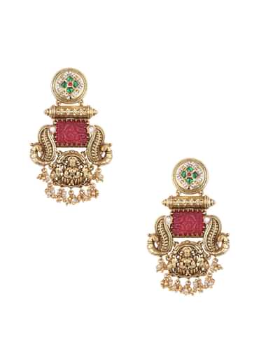 Orange Danglers With Meenakari Detailing