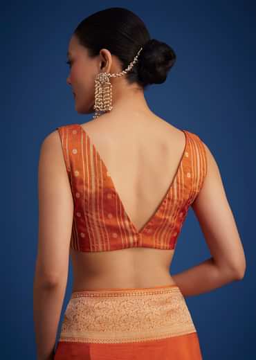 Orange Dola Silk Saree With Zari Border And Pallu