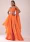 Orange Satin Organza Drape Lehenga And Blouse Set With Attached Pallu