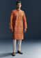 Orange Silk Kurta Set For Men With Heavy Hand Embroidery