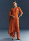 Orange Silk Kurta Set With Gotta Work