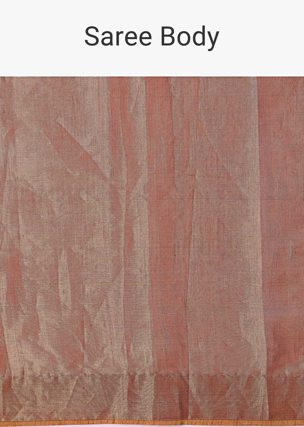 Orange Tissue Saree With Embroidered Rust Orange Stitched Blouse