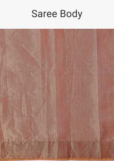 Orange Tissue Saree With Embroidered Rust Orange Stitched Blouse