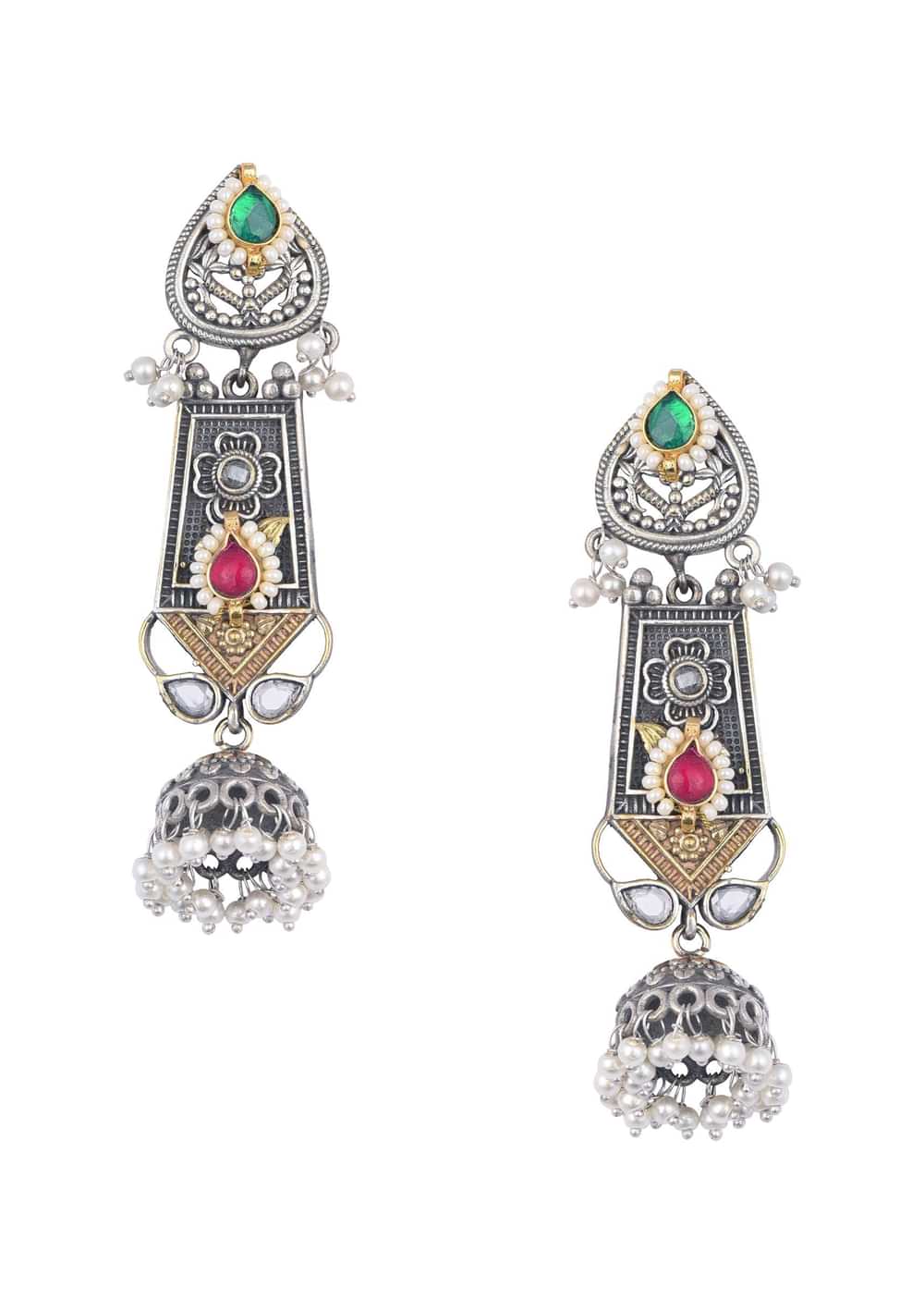 Oxidized Meenakari Necklace With Long Jhumkas