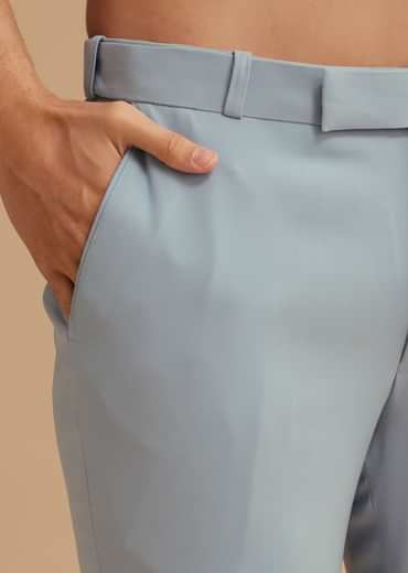 Pale Blue Cotton Satin Tuxedo With Handcrafted Cut Dana Work