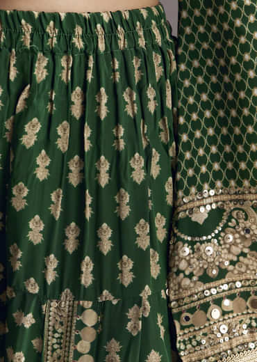 Green Printed Crepe Dhoti Set With Keyhole Neck
