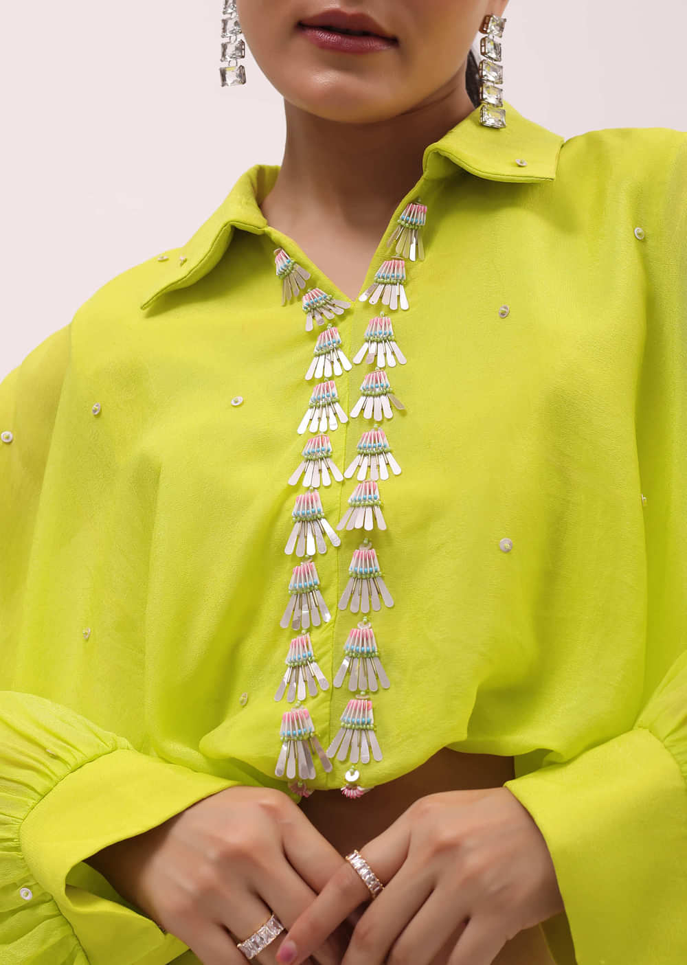 Parrot Green Georgette Crop Top And Palazzo