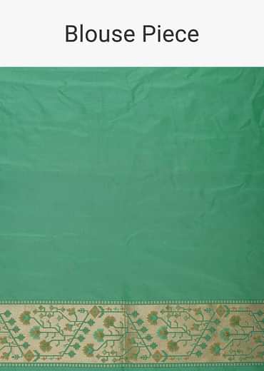 Parrot Green Katan Silk Banarasi Ikat Patola Weave Saree With Unstitched Blouse Piece
