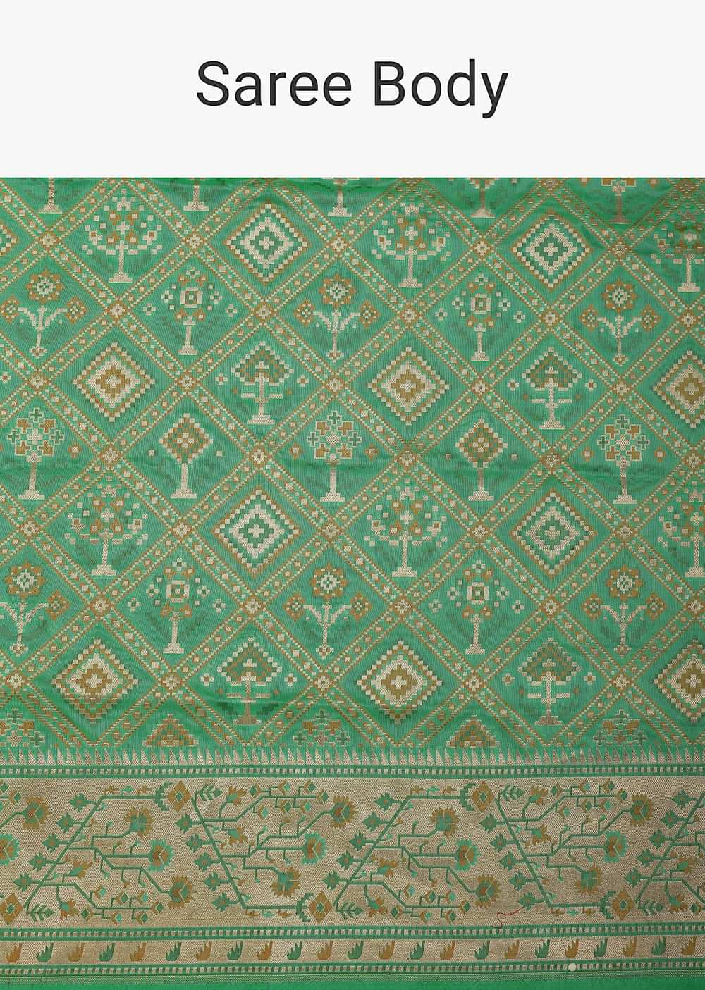 Parrot Green Katan Silk Banarasi Ikat Patola Weave Saree With Unstitched Blouse Piece