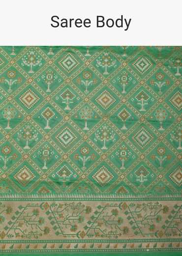 Parrot Green Katan Silk Banarasi Ikat Patola Weave Saree With Unstitched Blouse Piece