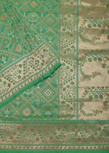 Parrot Green Katan Silk Banarasi Ikat Patola Weave Saree With Unstitched Blouse Piece