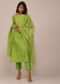 Parrot Green Suit Set In Art Silk With Tassels On The Sleeves