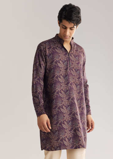 Pashmina Zipper Kurta Pant Set In Purple