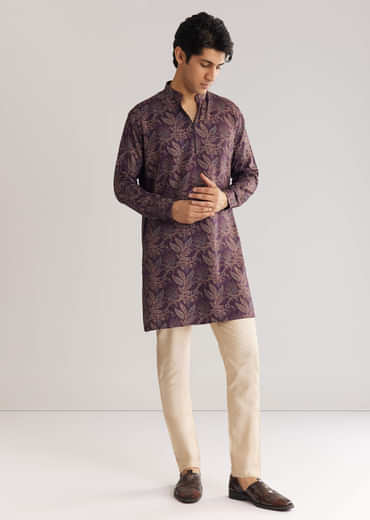 Pashmina Zipper Kurta Pant Set In Purple