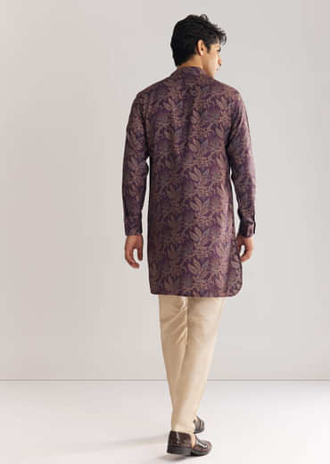 Pashmina Zipper Kurta Pant Set In Purple
