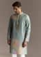 Pastel Blue Kurta Set With Mirror Embroidery