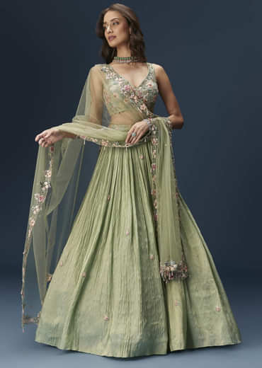 Pastel Green Bridesmaid Lehenga With Embroidered Dupatta