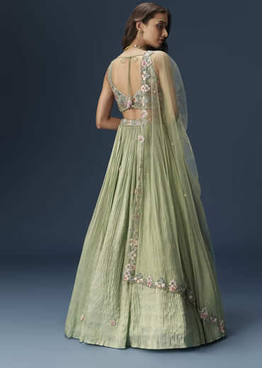 Pastel Green Bridesmaid Lehenga With Embroidered Dupatta