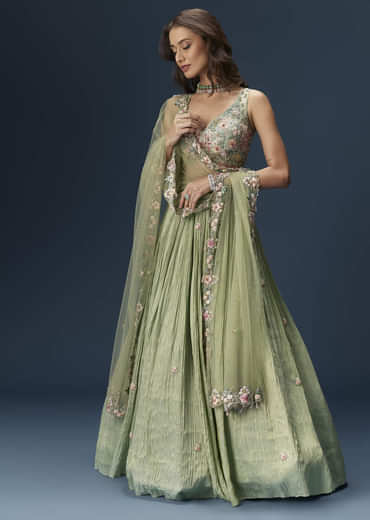 Pastel Green Bridesmaid Lehenga With Embroidered Dupatta