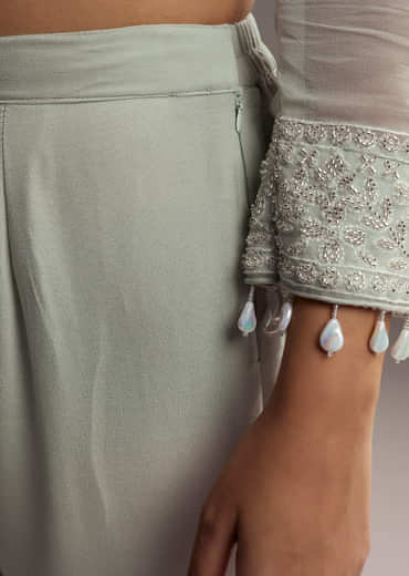 Pastel Green Georgette Kurta Set With Bead Embroidery