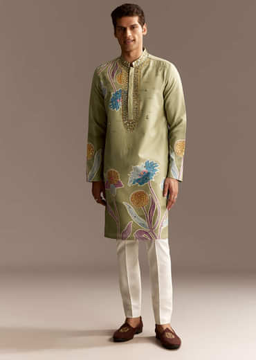 Pastel Green Mirror Work Kurta Set