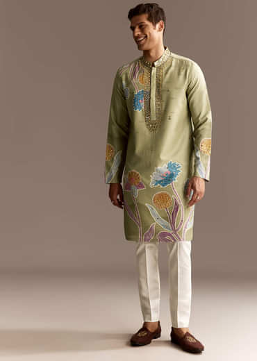 Pastel Green Mirror Work Kurta Set