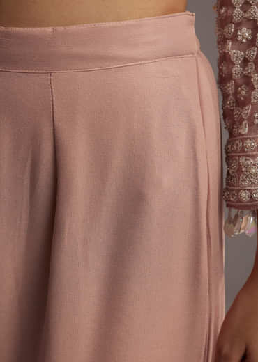 Pastel Peach Georgette Kurta Set With Beads Work