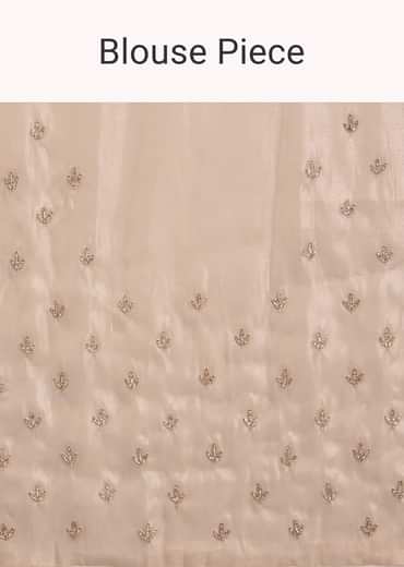 Pastel Peach Glass Tissue Stone Embellished Saree With Cutwork Border