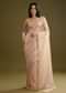 Pastel Peach Glass Tissue Stone Embellished Saree With Cutwork Border