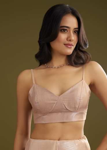 Pastel Peach Glass Tissue Stone Embellished Saree With Cutwork Border