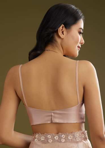 Pastel Peach Glass Tissue Stone Embellished Saree With Cutwork Border