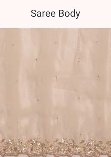 Pastel Peach Glass Tissue Stone Embellished Saree With Cutwork Border