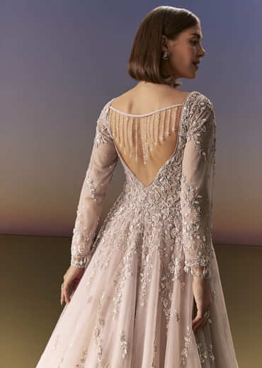 Pastel Pink Embroidered Gown With Full Sleeves