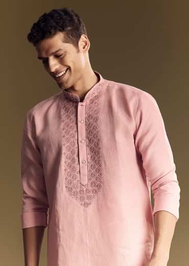 Pastel Pink Linen Kurta Set
