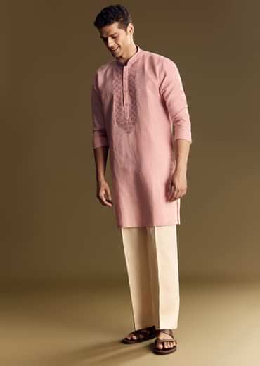 Pastel Pink Linen Kurta Set