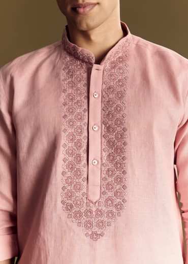 Pastel Pink Linen Kurta Set