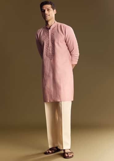 Pastel Pink Linen Kurta Set