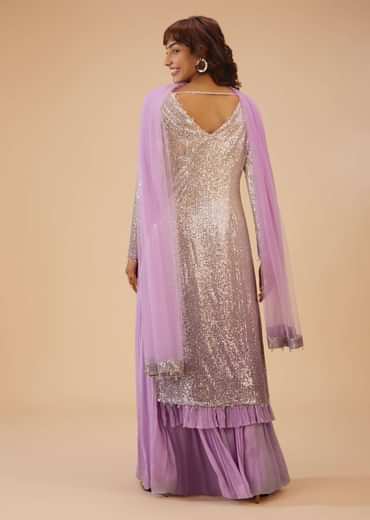 Lilac Purple Palazzo Suit Set In Sequin