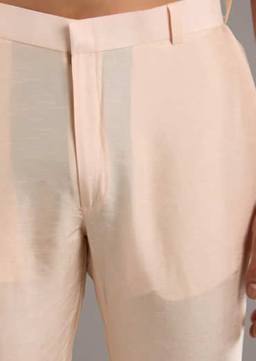 Peach Banarasi Silk Kurta Jacket Set For Men With Heavy Hand Embroidery