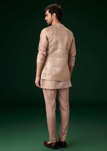 Peach Banarasi Silk Kurta Jacket Set