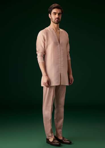Peach Banarasi Silk Kurta Jacket Set