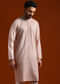 Peach Banarasi Silk Kurta Set For Men With Heavy Hand Embroidery