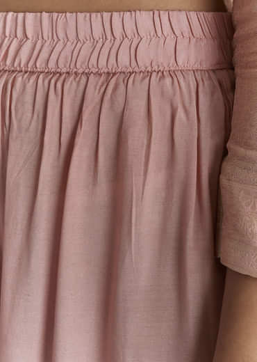 Peach Banarasi Tissue Kurta Set With Zardosi Neckline