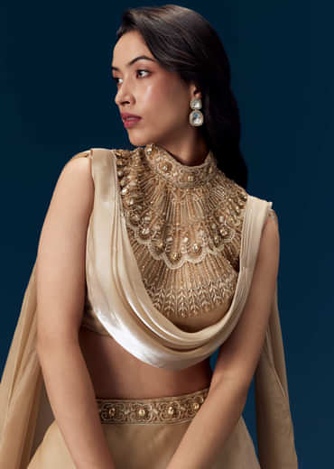 Peach Bridesmaid Organza Lehega with Cape