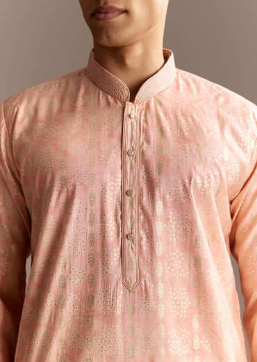 Peach Chanderi Kurta Set