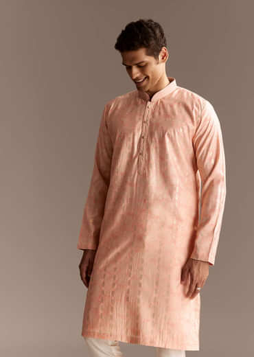 Peach Chanderi Kurta Set